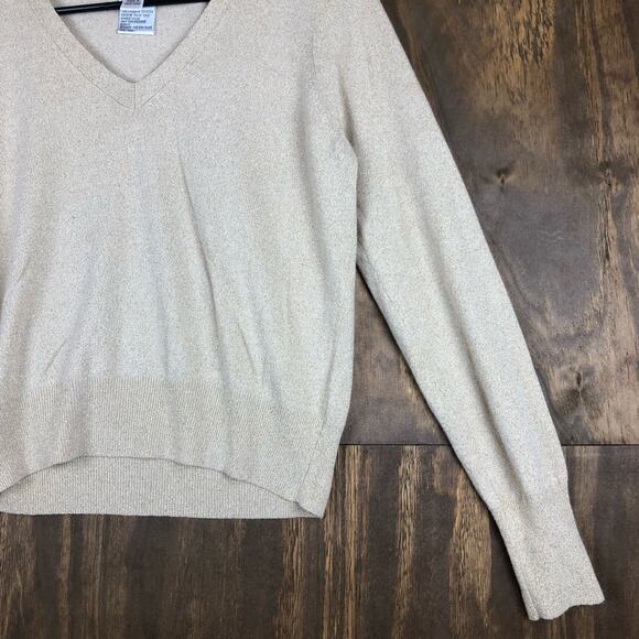 Vintage Talbots Womens Sweater Metallic Gold Shimmer V Neck Long Sleeve Small - Picture 4 of 12